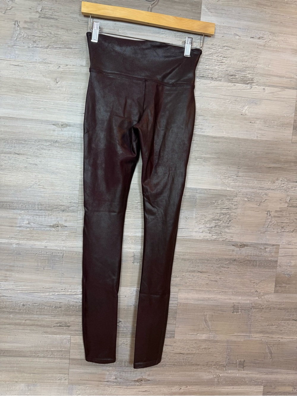 SPANX Faux Leather Leggings Burgundy Wine Maroon High Rise Shaping Pants Small